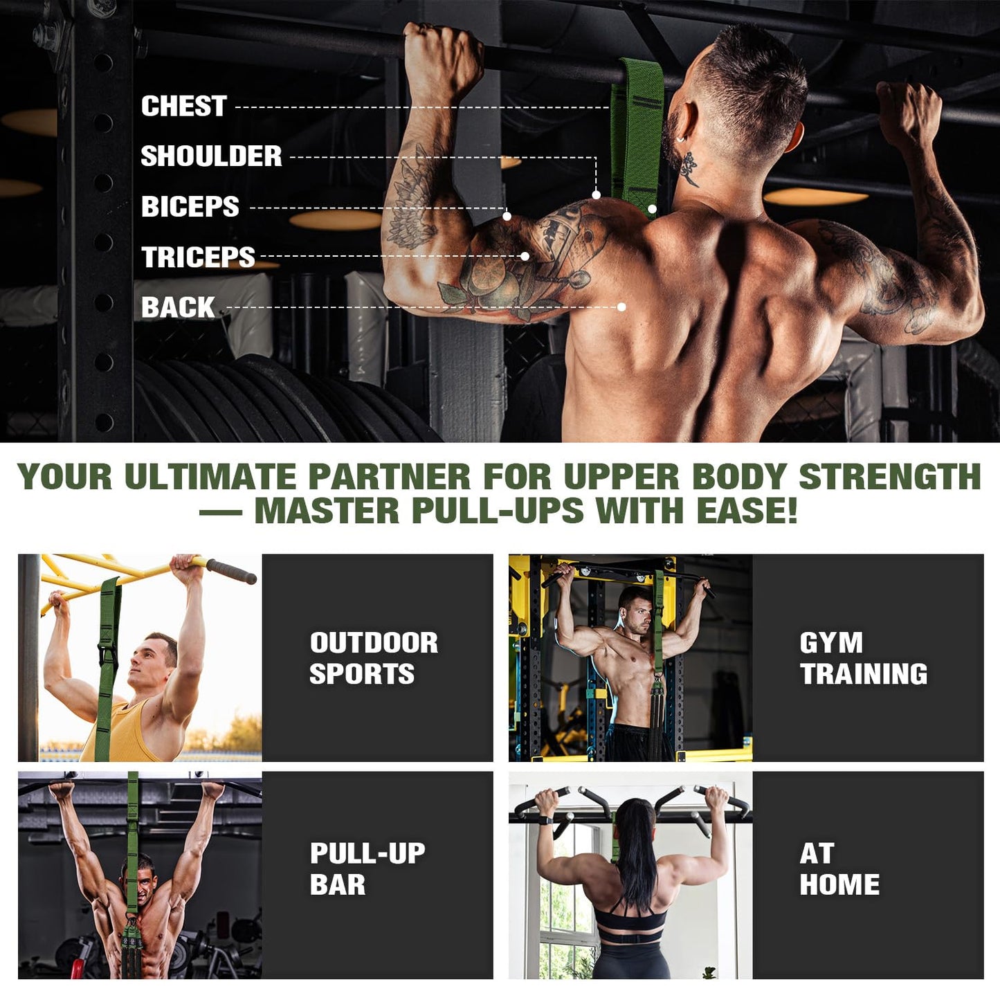 KUTIZE Pull Up Assistance Bands, 3 Adjustable Heavy Duty Pull Up Assist System with Comfortable Foot Strap, Professional Pull Up Bar Bands for Beginners & Muscle Training, Home Gym Workout Equipment