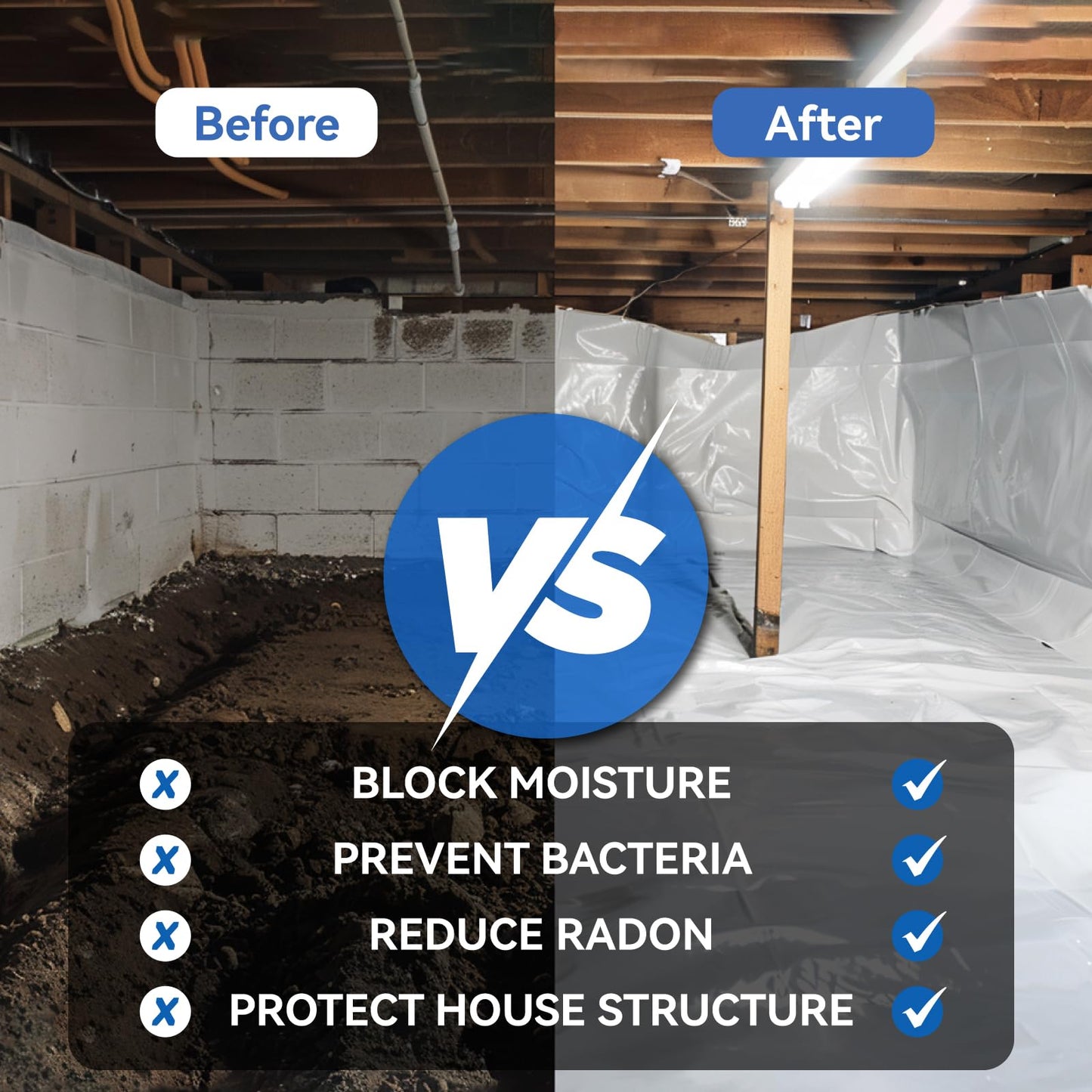Spirecover White Crawl Space Vapor Barrier, 12 Mil Vapor Barrier, 10' x 50', Heavy Duty Polyethylene Film, Thick Plastic Sheeting, Plastic Drop Cloth Covering for Crawl Space