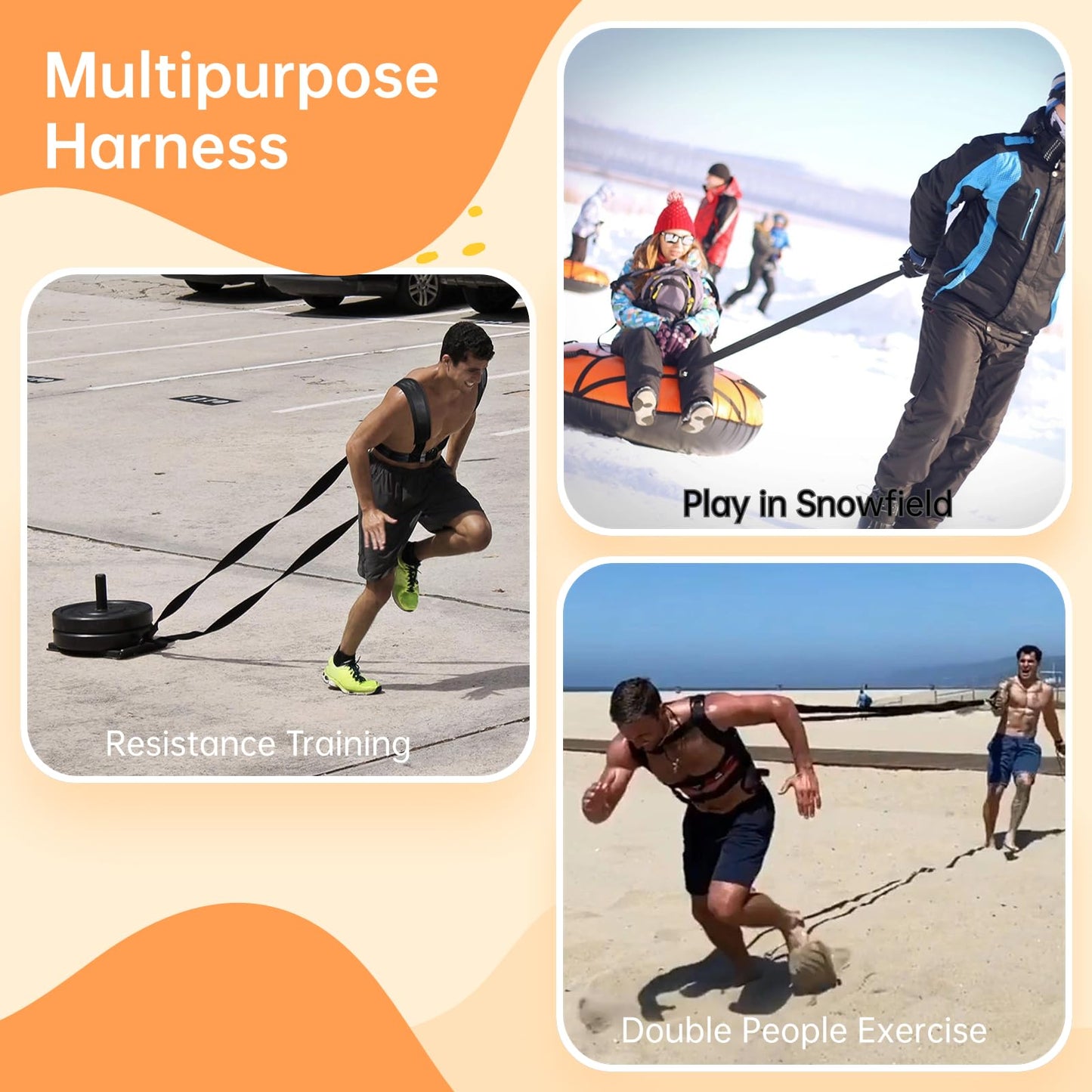 COSYOO 4 PCS Sled Harness for Exercise, Physical Football Running Resistance Training Rope Kit, Tire Pulling Harness Fitness Workout Assistance Equipment Trainer with Adjustable Padded Shoulder Strap