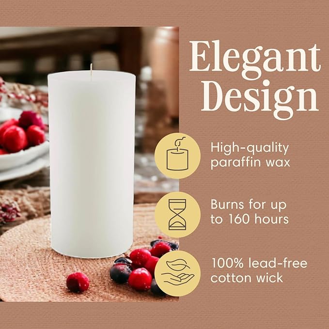 Mister Candle Non Scented Luxury 4 x 8 Pillar Candle, Hand Poured White Unscented Candle for Home Decor, Premium Paraffin Wax, Smokeless & Dripless, 160 Hour Burn Time