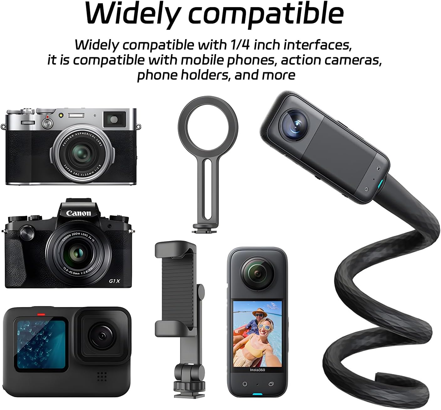 YUNJITONN 20 Inch 1/4 Magnetic Flexible Phone Mount Holder for iPhone and Action Camera, Long Arm Bendable Selfie Stick