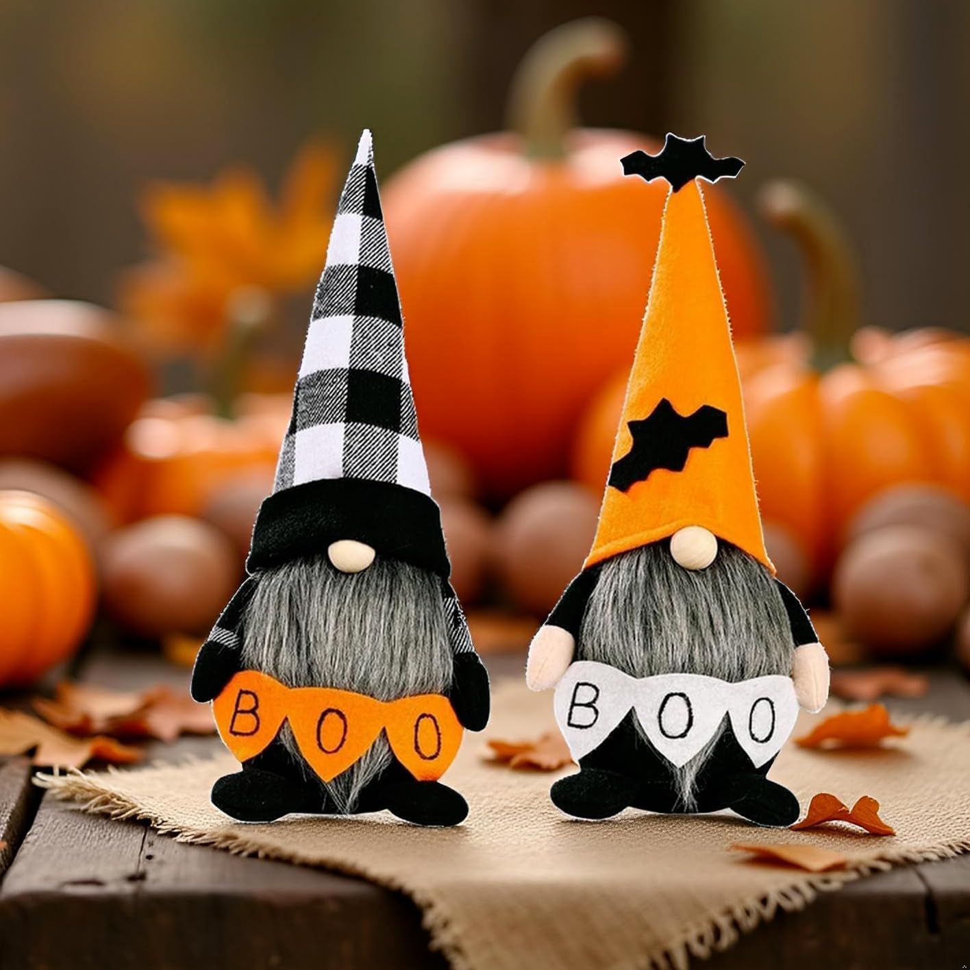 Skiennix Halloween Gnomes Decoration - 10.6'' Plush Boo & Bat Figures for Cute Home Decor | Perfect for Parties & Gifts