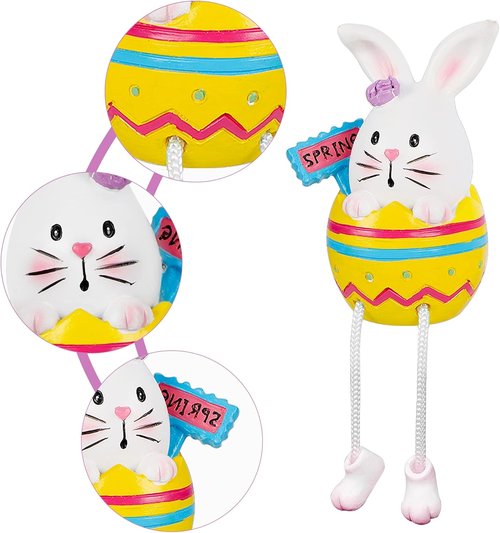 Lulu Home Easter Bunny Figurines - 2 Pack Resin Shelf Sitters with Dangling Legs | Modern Tabletop Decor