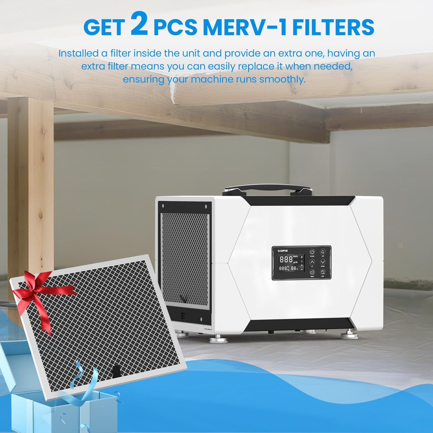 CADPXS Crawl Space Dehumidifier with Drain Hose, 80 Pint Commercial Dehumidifier for Basement, Home Use, Water Damage, Auto Defrost, Memory Start, cETL, Up to 1000 Sq Ft, 5 Years Limited Warranty