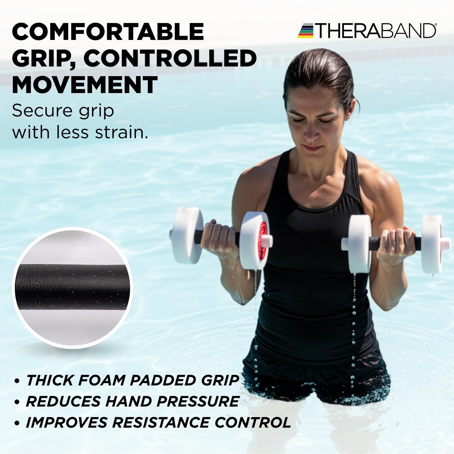 THERABAND Water Weights, Aquatic Dumbbells for Pool Fitness, Pair, Red Light Resistance Level, for Pool Exercise and Water Aerobics for Adults, Foam Pool Weights for Therapy and Fitness Workouts