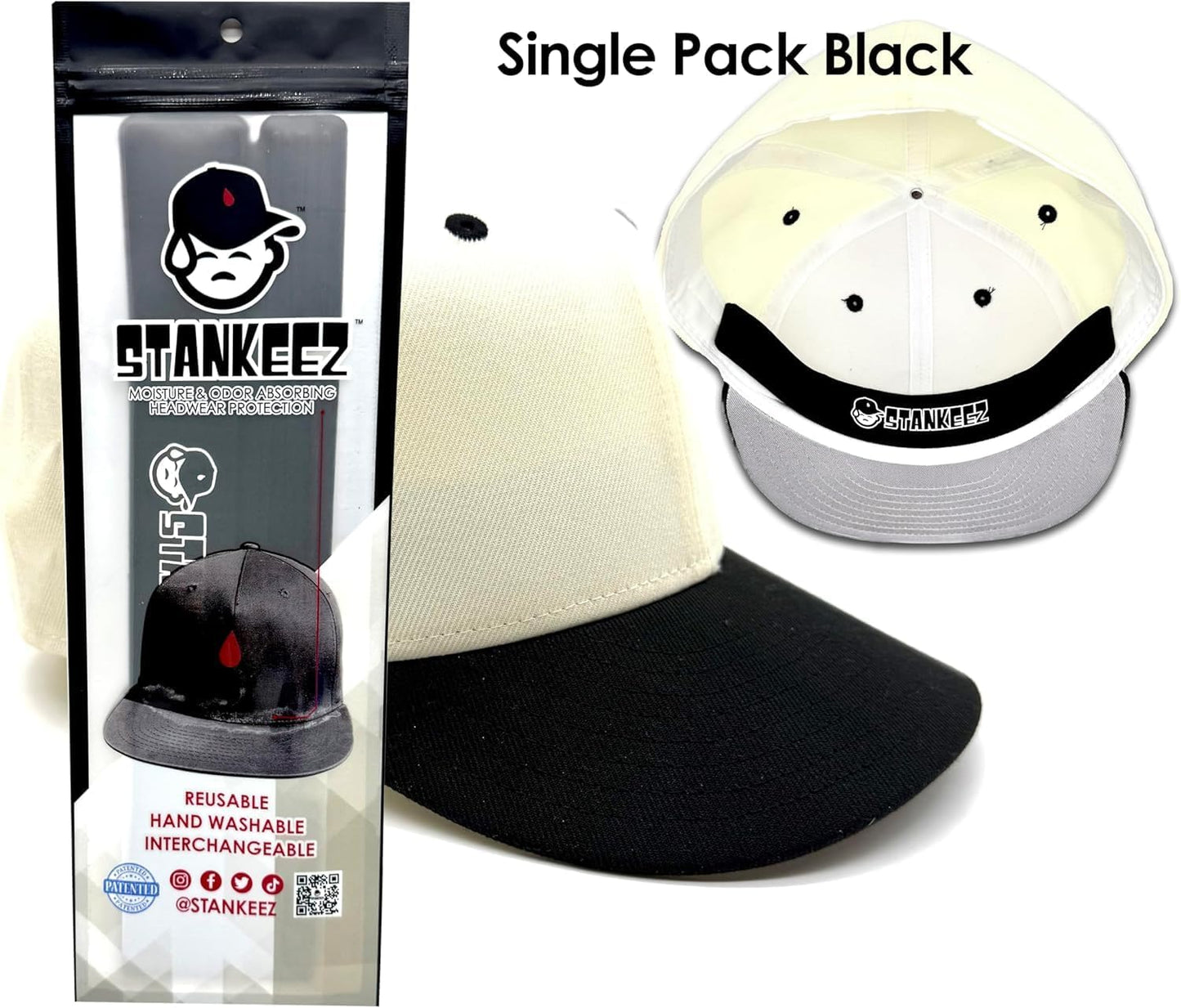 Stankeez Hat Liners - Reusable Sweat Shields for Hats - Hand Washable & Non-Adhesive - Black