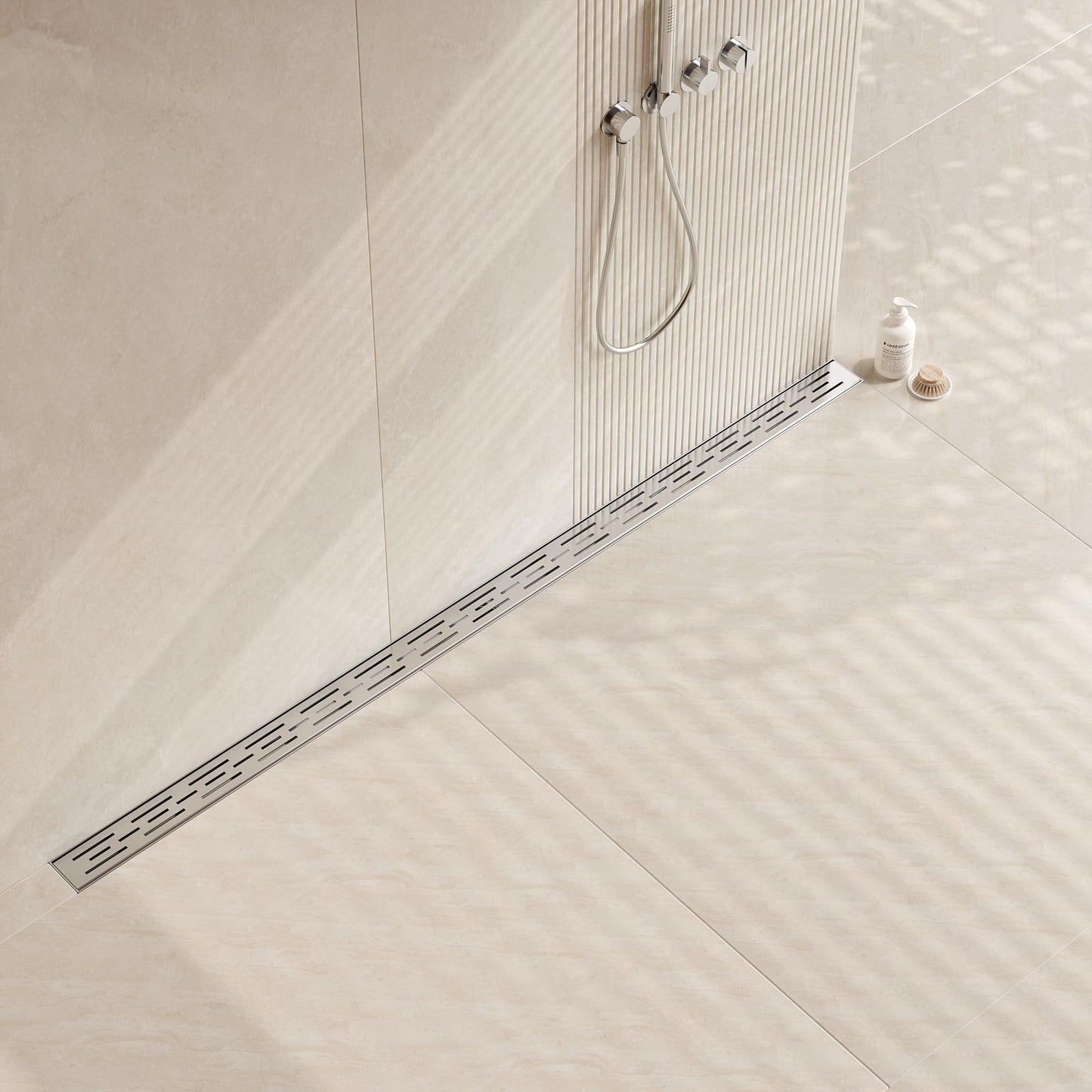 Neodrain 60 Inch Rectangular Linear Shower Drain with Brick Pattern Grate, Brushed 304 Stainless Steel Bathroom Floor Drain, Shower Linear Drain &Leveling Feet, Hair Strainer, CUPC Certified