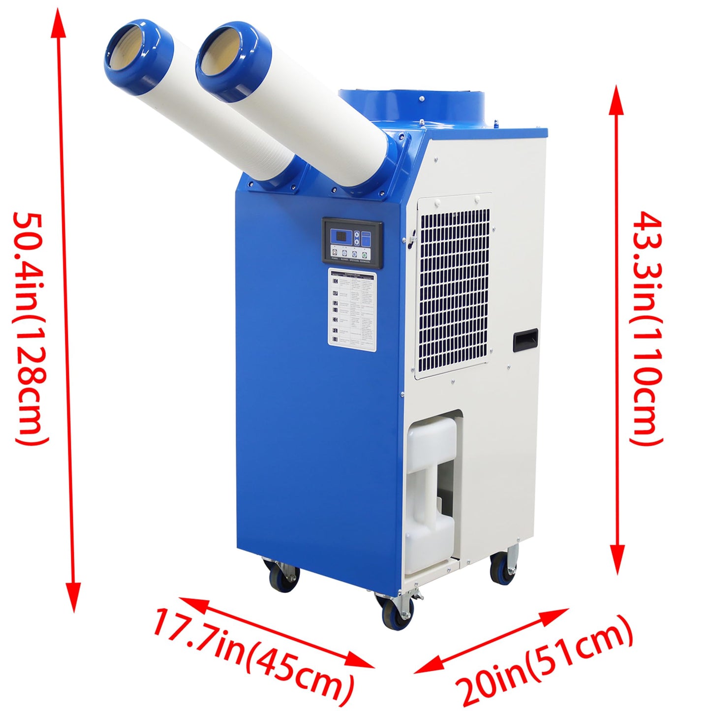 HQHAOTWU Industrial Air Conditioner Outdoor Indoor Spot Mobile Air Cooler 580m³/h Commercial Aircon with Two Outlet Tubes 110V