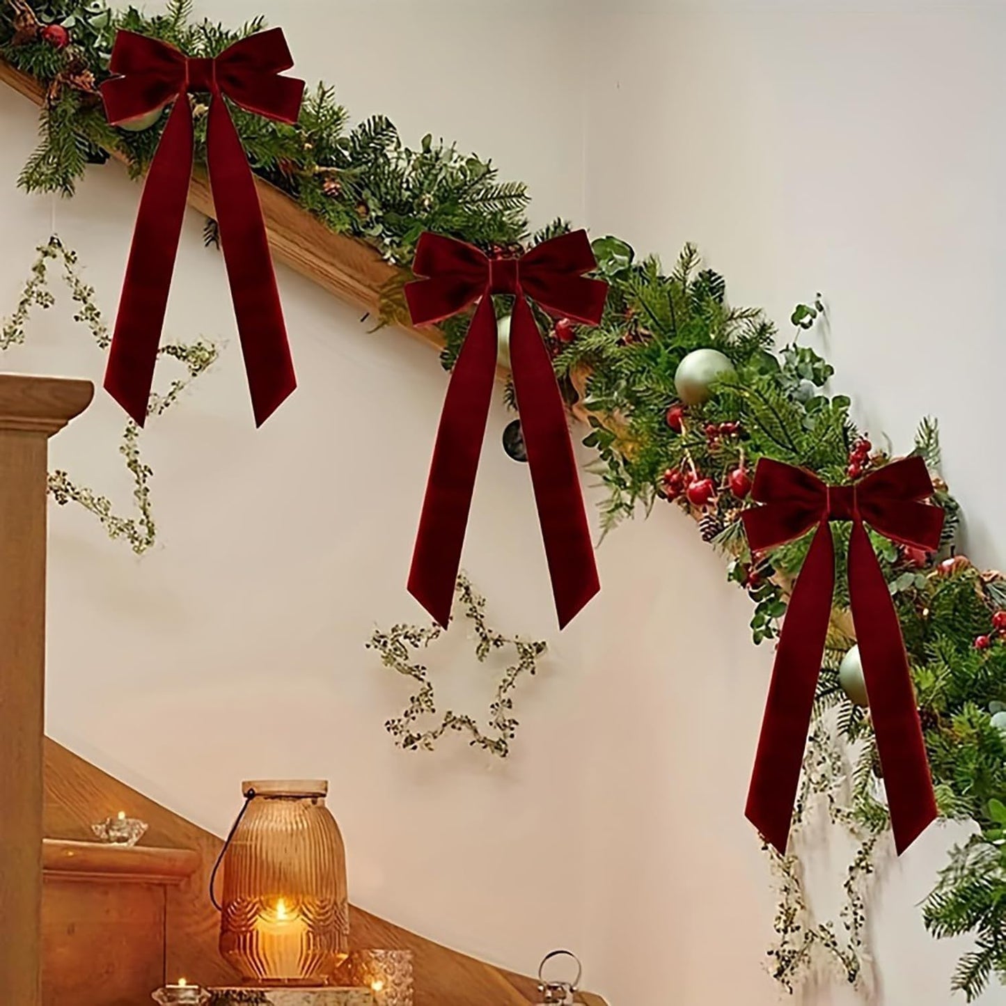Velvet Ribbon Bows by Wine Red | 12 Pcs 5in x 10in Christmas Tree Ornaments for Holiday Decor