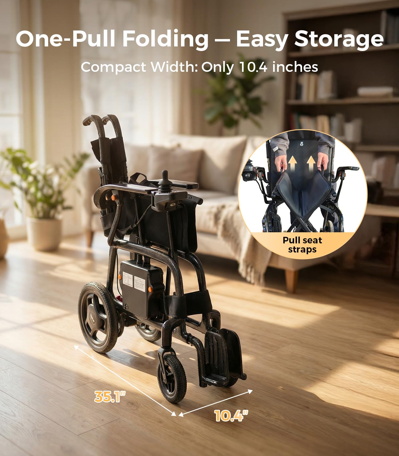 22lbs Lightest Folding Electric Wheelchair, 100% Carbon Fiber, Portable Electric Wheelchair for Adults, Lightweight Power Wheelchair with LED Light, Airline Approved for Travel