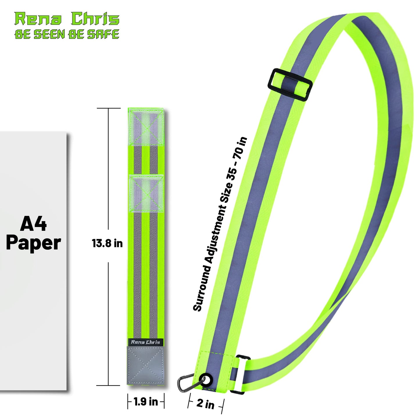 Rena Chris Reflective Running Gear, Reflective Sash, Night Dog Walking Safety Gear, High Visibility Reflective Safety Running Belts for Women, Night Jogging Safety Gear Reflective Belt and Armband