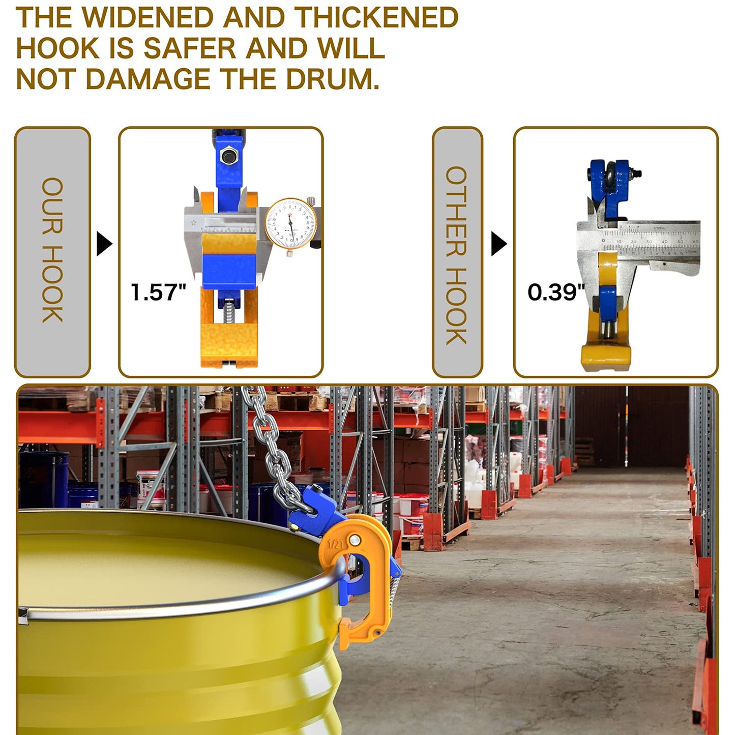 WowDIY Chain Drum Lifter - 4000 lbs Capacity - Suitable for Blue Plastic and Metal Drums (Enhanced Version 4 Hooks)