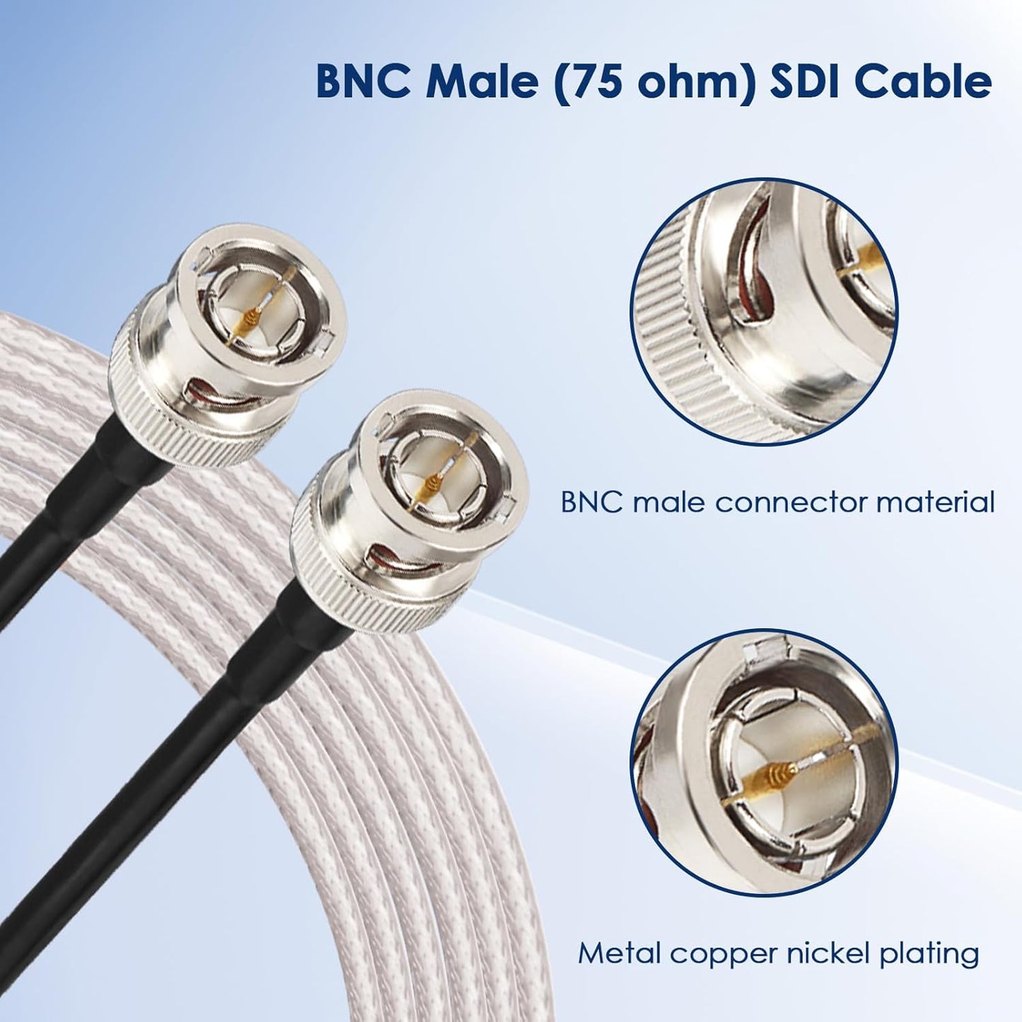 35FT, 3G/6G 75 RG179 XRDS -RF SDI Cable Flexible HD-SDI Cables, Ohm Extension Cable with Heavy Duty BNC to BNC Male