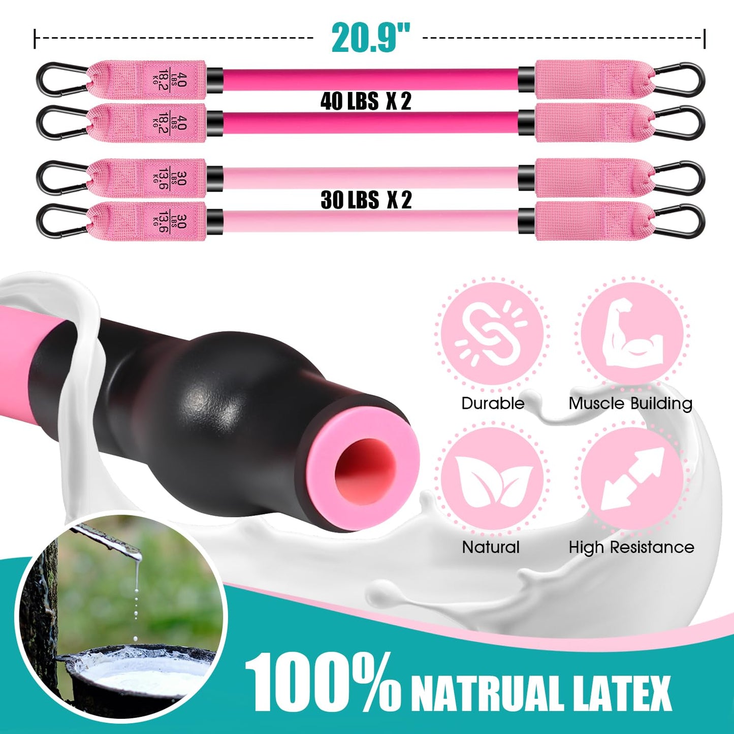 Ayombo Pilates Bar Kit with Resistance Bands, Adjustable Pilates Equipment for Legs, Hip, Waist, Arm, Squats Exercise Equipment for Home Gym Workouts, 3-Section Pilates Bar Kit for Women & Men