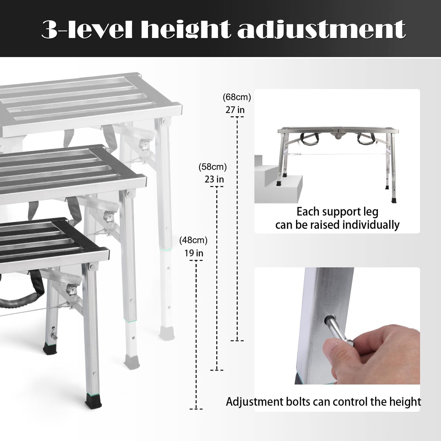 Folding Work Platform 400 Lbs, Height Adjustment 19-27"(H), Portable Steel Step Ladder Stool, Perfect for RV Cleaning, Home Painting and Reaching High Places