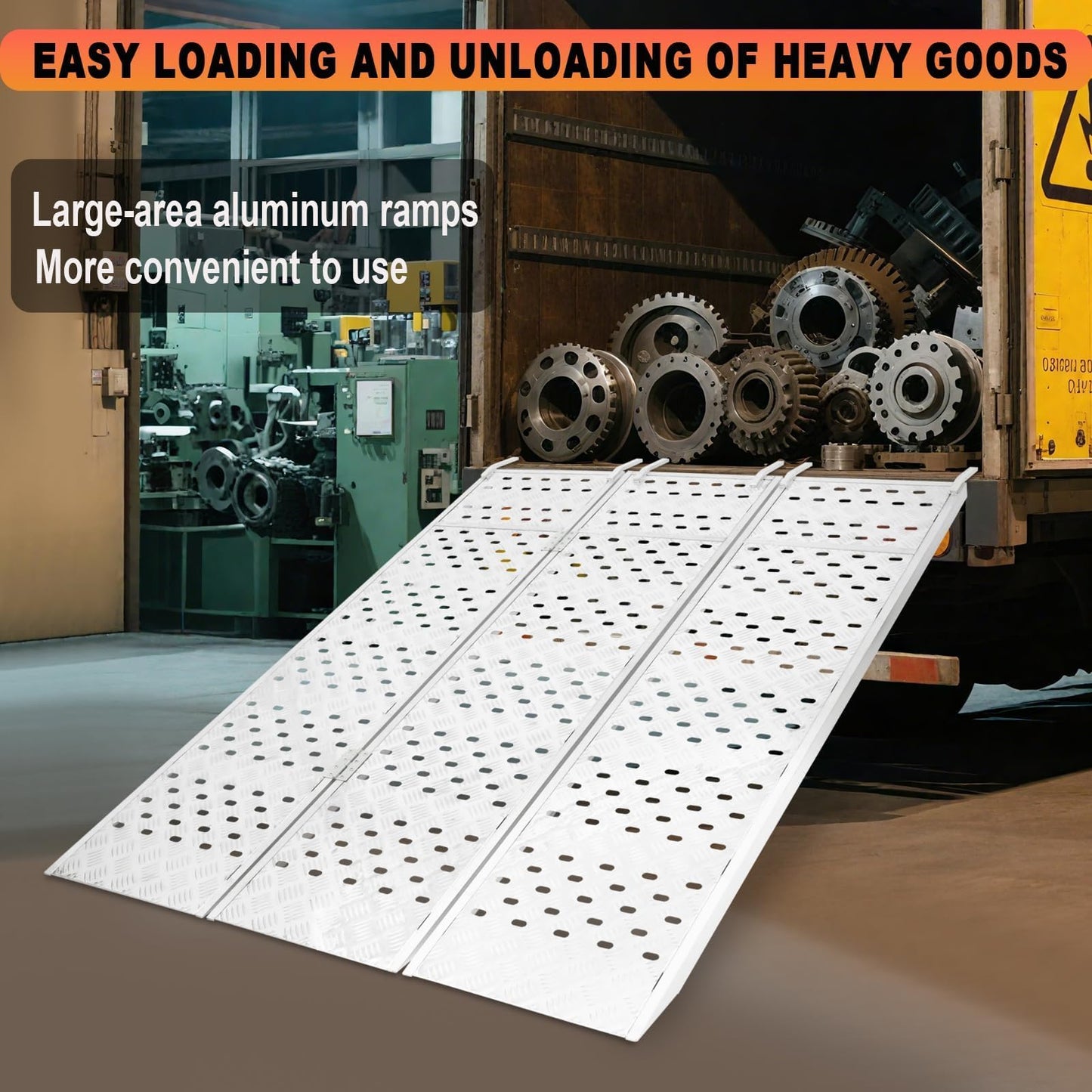 Aluminum Tri-Fold Ramp with Treads, Extra Wide Loading Ramp 1500 lbs Capacity, 54"×77" Heavy Duty Trailer Ramps for ATV, UTV, Motorcycle, Lawn Mower