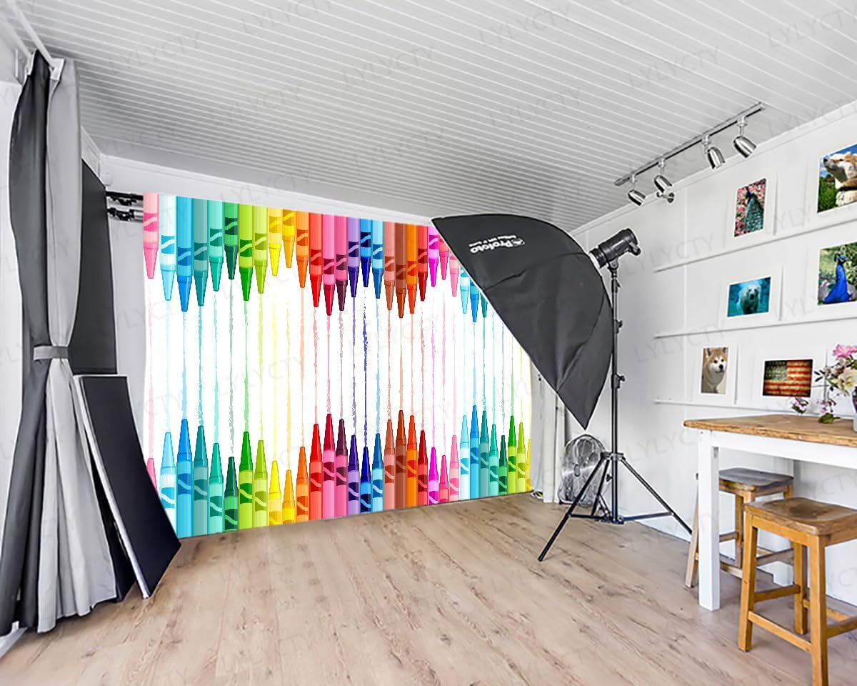 LYLYCTY 7x5 Painting Backdrop, Color Crayons Kindergarten Kickoff Party Backgrounds Feet Baby Shower Kids Birthday