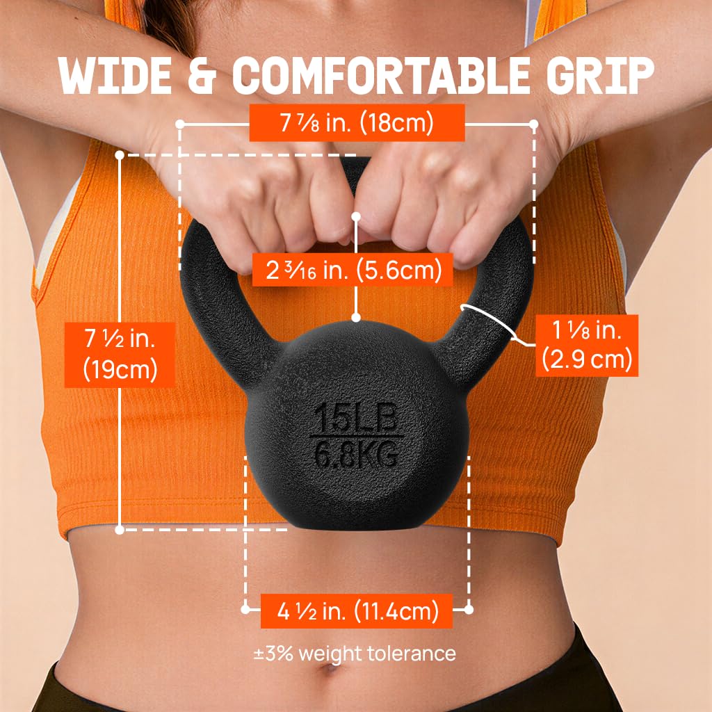 Yes4All Solid Cast Iron Kettlebell Weights Set – Great for Full Body Workout and Strength Training – Kettlebell 15 lbs (Black)