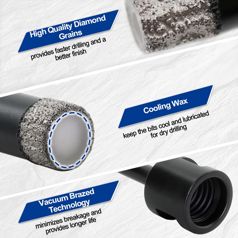 SHDIATOOL Diamond Drill Core Bits Set for Porcelain Hole Saw Cutter for Tile Marble Ceramic Granite Bricks Used for Angle Grinder
