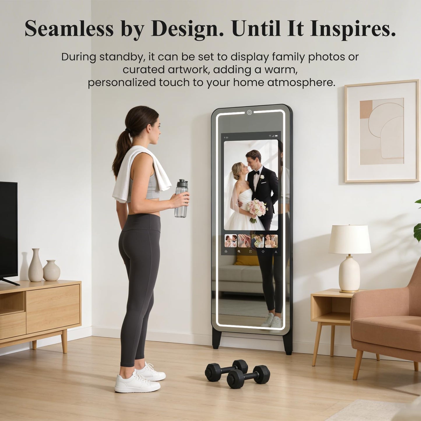 LumaVue Smart Fitness Mirror for Home Gym Workout, 32" Touchscreen & Open System, No Subscription Fees, Support Fitness Apps, Wall Mount & Free Standing, Can be Used with Home Workout Equipment