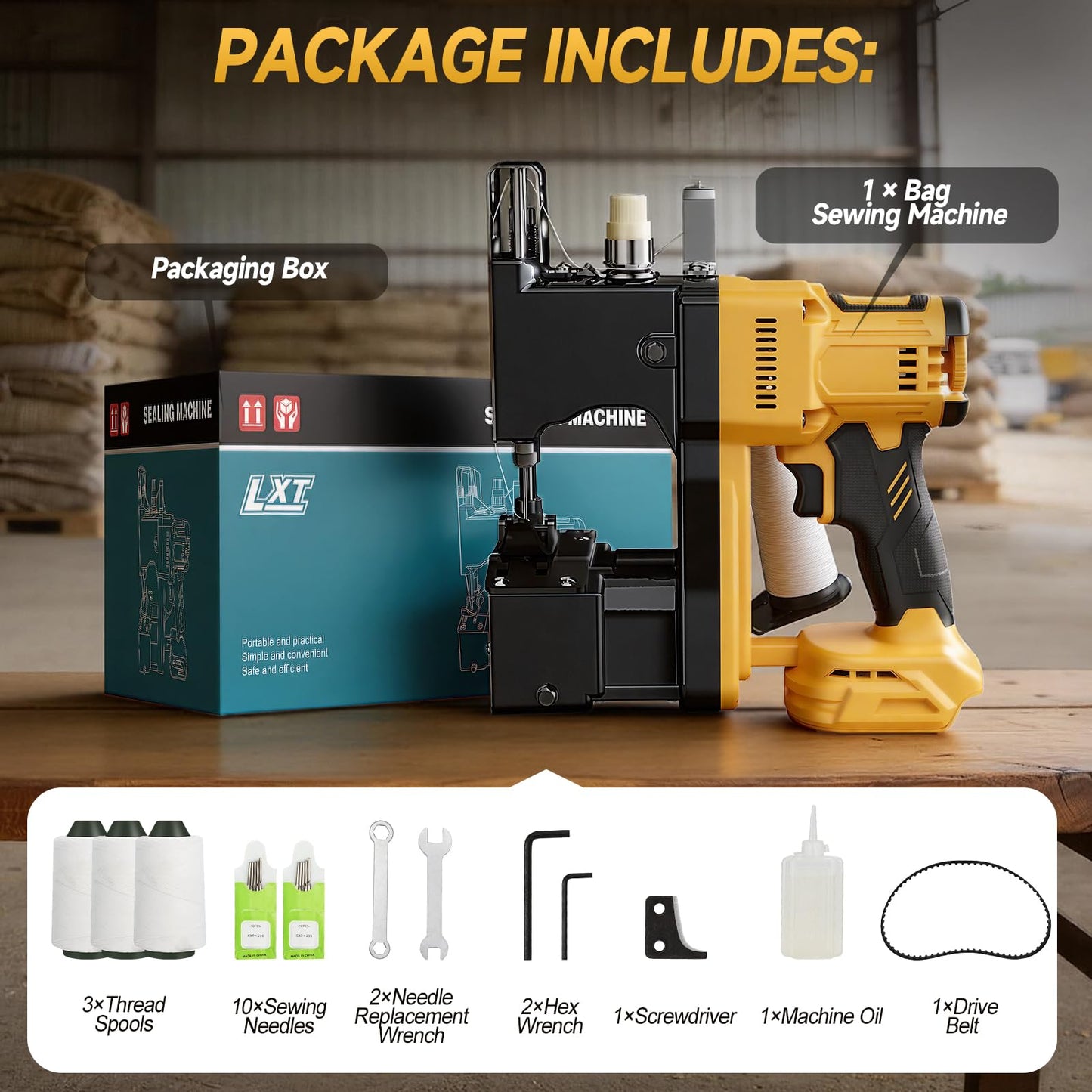 CAMXTOOL Cordless Bag Sewing Machine Compatible with Dewalt 20V Max Battery, Auto Heavy-duty Bag Closing Machine, Portable Industrial Bag Sewer for Sack Woven Bag Kraft Paper Bag Sealing, Tool Only