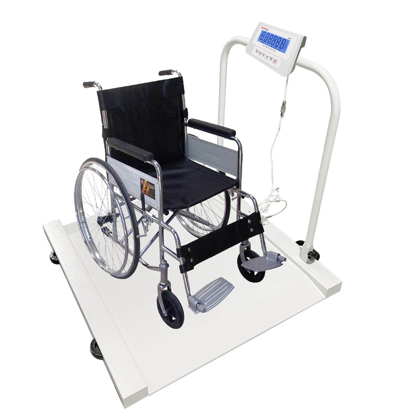 VisionTechShop MVW1 Heavy Duty Wheelchair Scale Platform 1000lb x 0.5lb / 500kg x 0.2kg, Intergrated Foldable Handle and Wheels for Easy Portability, Large LCD Display with Backlight - 1 Piece