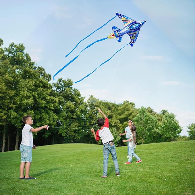 Extremely Easy to Fly Two Piece Plane Kite Set for Kids,Single Line String with Tail for Beach Kites,Durable Outdoor Fun Vibrant Colors Wite Ideal for Beach and Park (Plane Red+Plane Blue, 2)