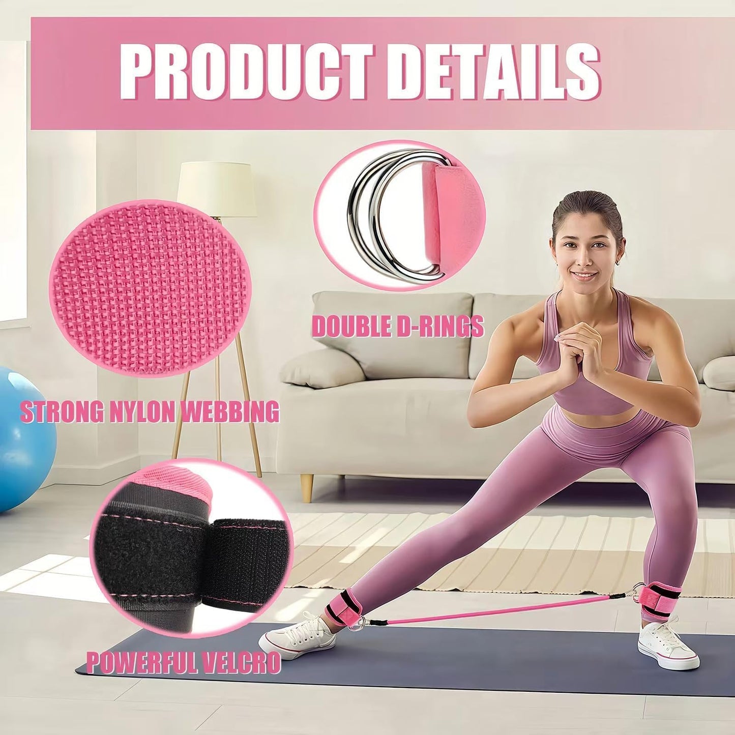 Ankle Resistance Bands with Cuffs (Pink Set)