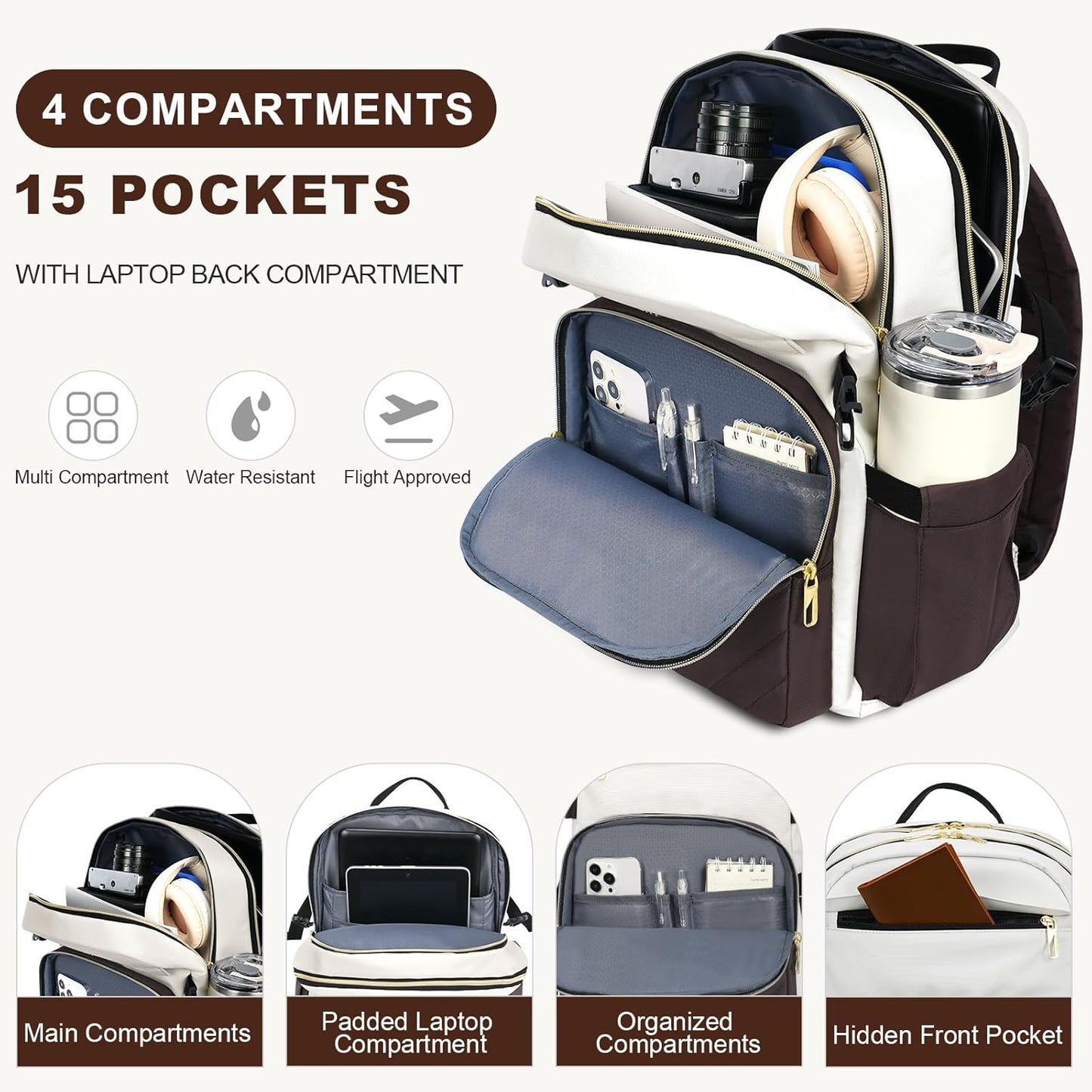 Backpack 15.6 Inch Backpack VANKEAN Laptop for Women with Pouch Pocket for Large Capacity Tumbler, Laptop Computer Bag