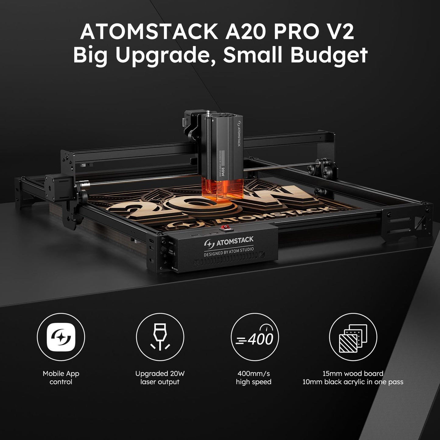 ATOMSTACK 20W A20 PRO V2 Laser Engraver, 0.06mm High Accuracy Laser Cutter for Wood, Metal, Acrylic and Glass, Professional DIY Laser Engraving Machine with Eye Protection