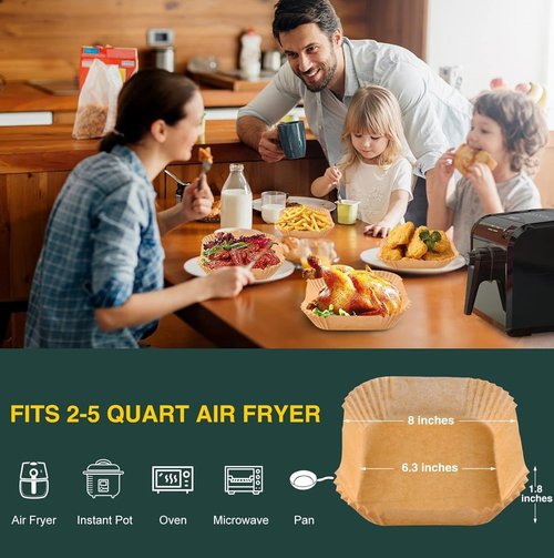 AirFryer Disposable Paper Liners - Non-Stick Parchment for Baking & Frying | 125PCS, 6.3 Inch