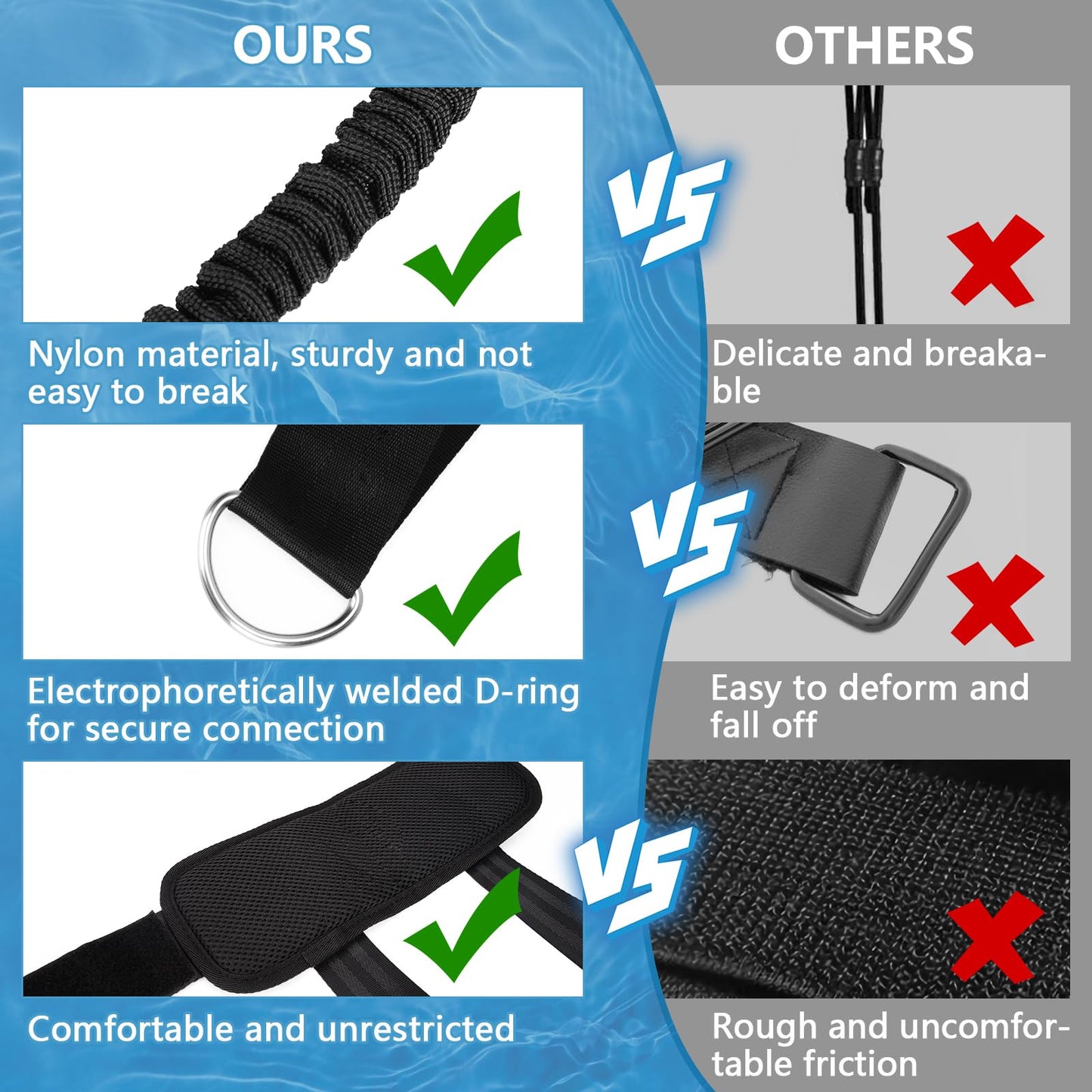 Hikeen Swim Ankle Straps 4M Swimming Tether with Metal Buckle & Bumper Strips Stationary in Place Training Leash Aquatic Resistance