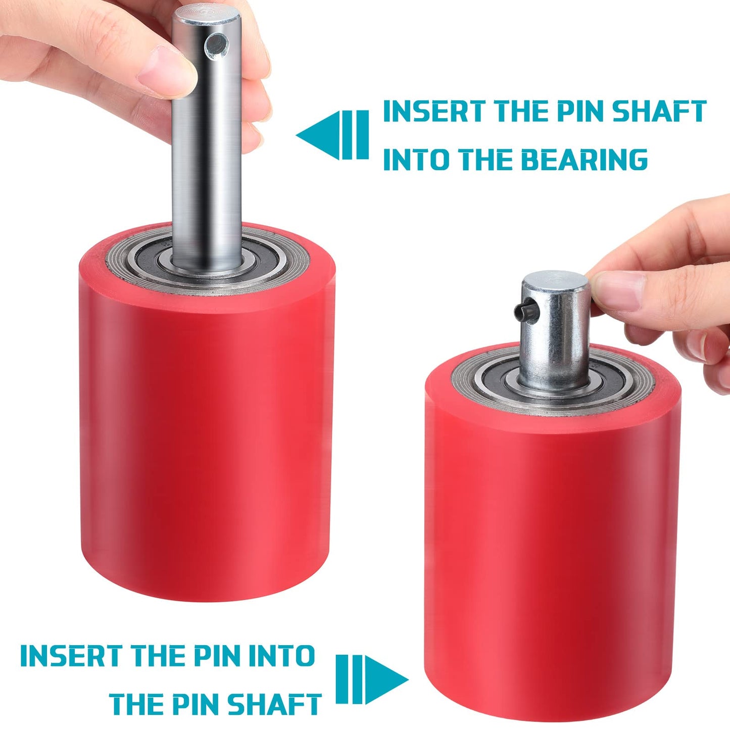 Minatee 12 Pcs Pallet Jack/Truck Load Wheels Full Set with Bearings Axles and Entry Exit Roller (Red)