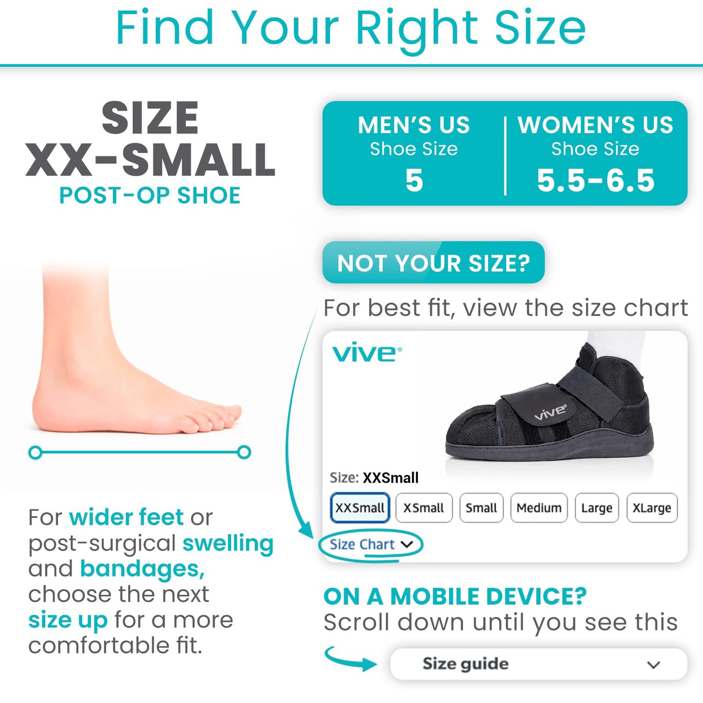 Vive Closed Post Op Shoe - Fracture Medical Walking Shoes for Women & Men - Orthopedic Recovery Shoe Brace - Foot Boot for Injured Feet and Broken Toe
