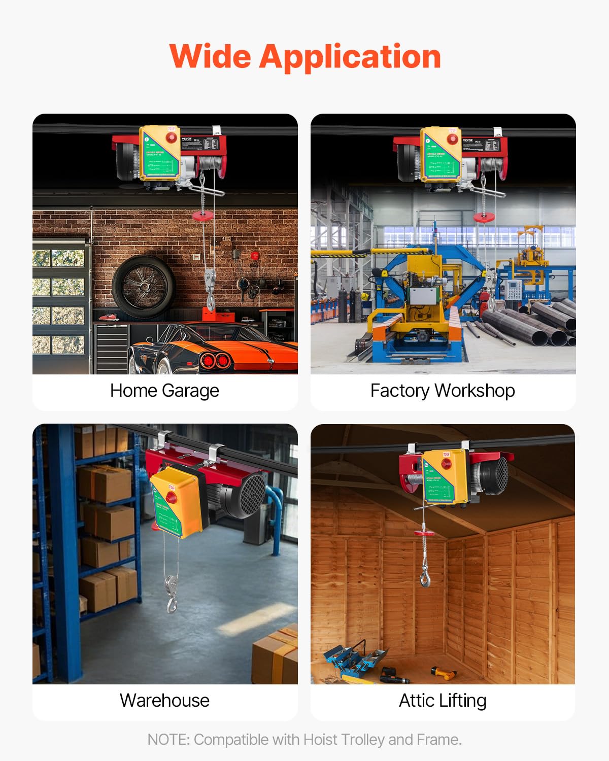 VEVOR 880lbs Electric Hoist with Wireless Remote Control, 110v Electric Hoist with Remote Control, 40ft/20ft Lifting Height Motor, for Garage Warehouse Factory