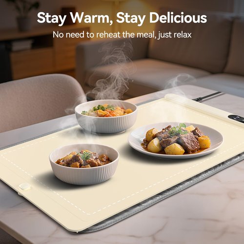 Food Warming Mat, Silicone Electric Warming Tray with 6 Adjustable Temperature, Full Surface Heating, Portable Roll Up Heating Mat with Heat-resistant Pad, Kitchen Food Warmer Pad for Buffets Party