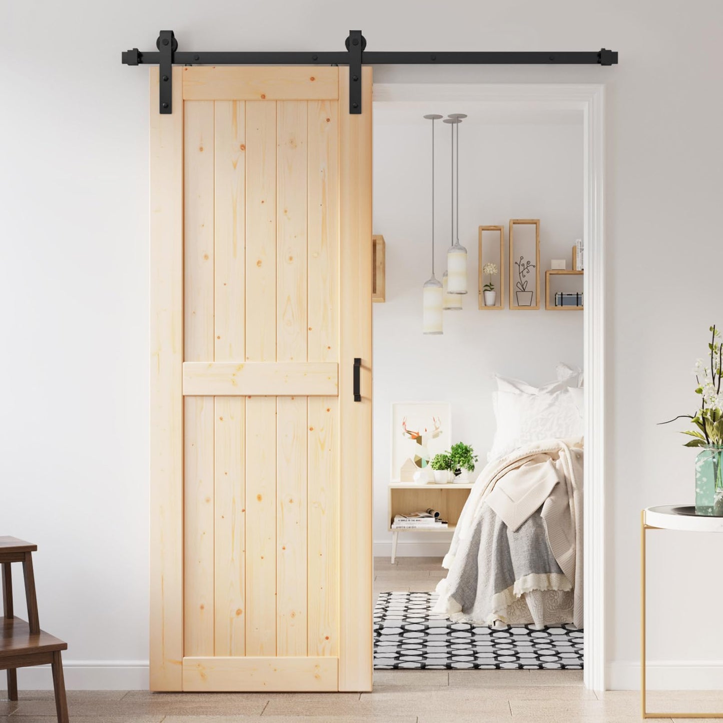 ROYMELO 30x84 inch Sliding Barn Wood Door Slab with 5ft Hardware Kit, Requires Simple DIY Assembly