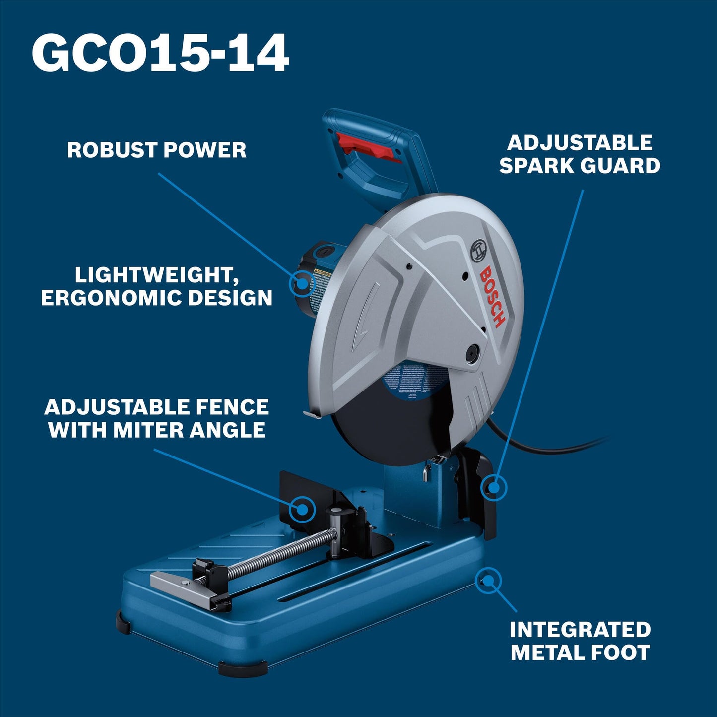 BOSCH GCO15-14 14 In. Abrasive Cut-Off Machine: Powerful 15 Amp Motor, Large Cutting Capacity, and Adjustable Fence for Quick and Accurate Cuts