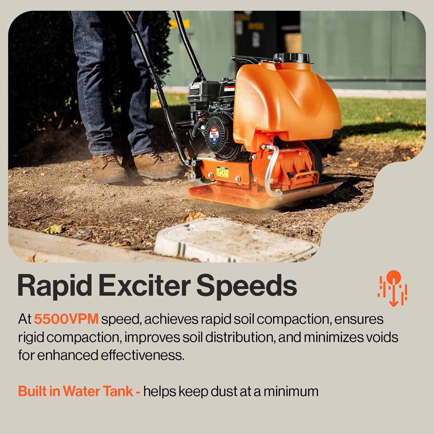 SuperHandy Plate Compactor Heavy Duty 7HP 4200lbs Impact Force - w/Water Tank for Concrete and Dirt