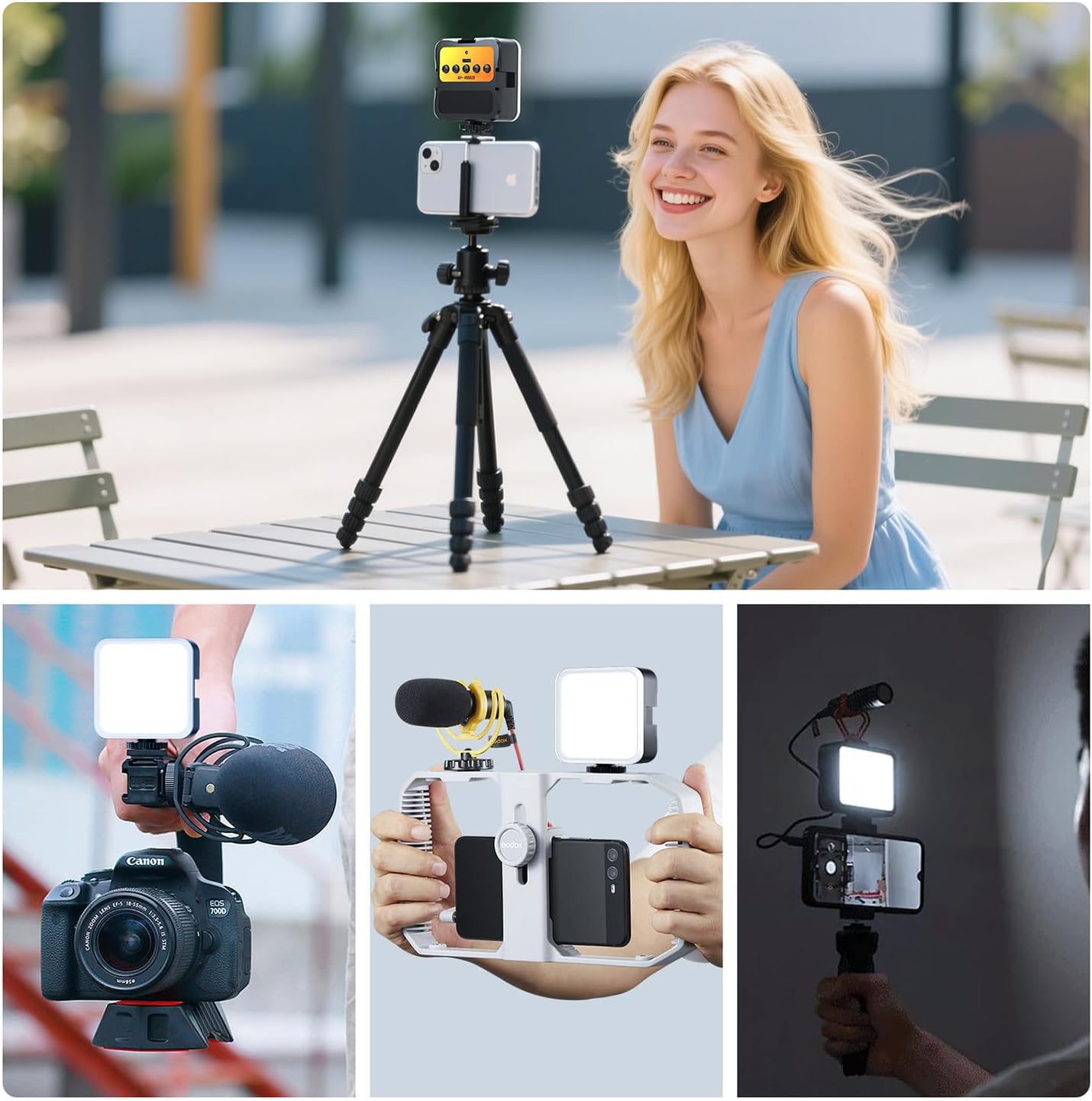 DUIDESHI 3200K-5600K+CRI95 3 Cold Shoe Camera Light: Color LED Video Light- Rechargeable Camera Light, Cold Shoe Mount