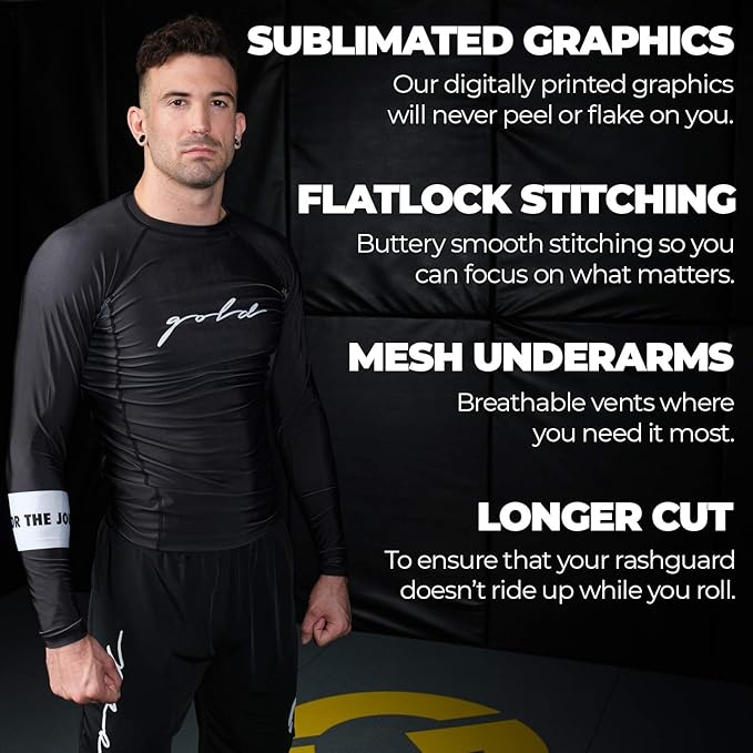Gold BJJ Foundation Rash Guard - Ranked No-Gi and Gi Jiu Jitsu Rashguard