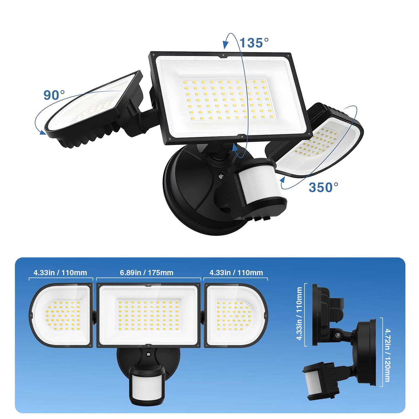 150W Motion Sensor Lights Outdoor for Outside, 15000LM LED Flood Lights Outdoor wired Dusk to Dawn, Exterior Security Floodlight Fixture Waterproof IP65, Outdoor Lighting for House, Garage 2 Pack