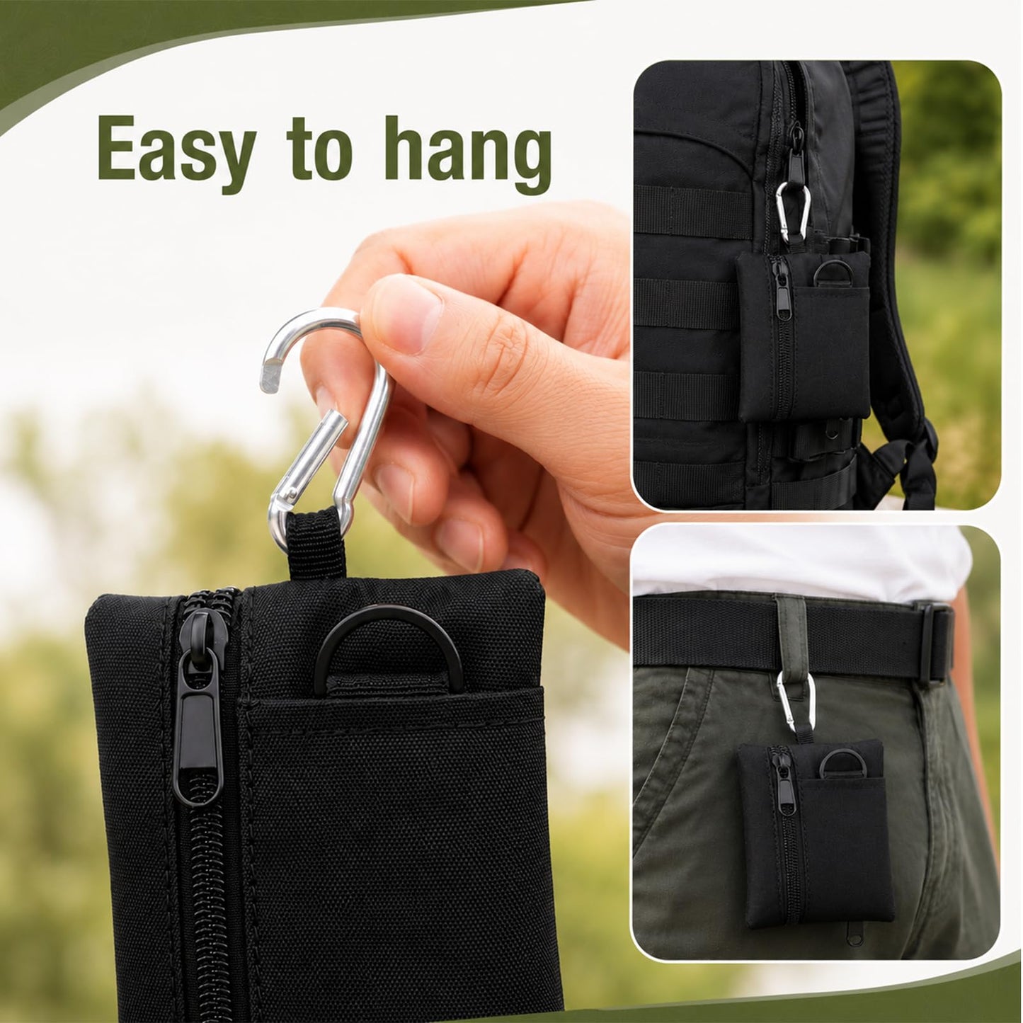 Mini Nylon Keychain Coin Purse, Mini EDC Utility Pouch with Carabiner, Pocket Organizer for Earphone, Car Key, ID Card, Backpack Camping Biking Hiking