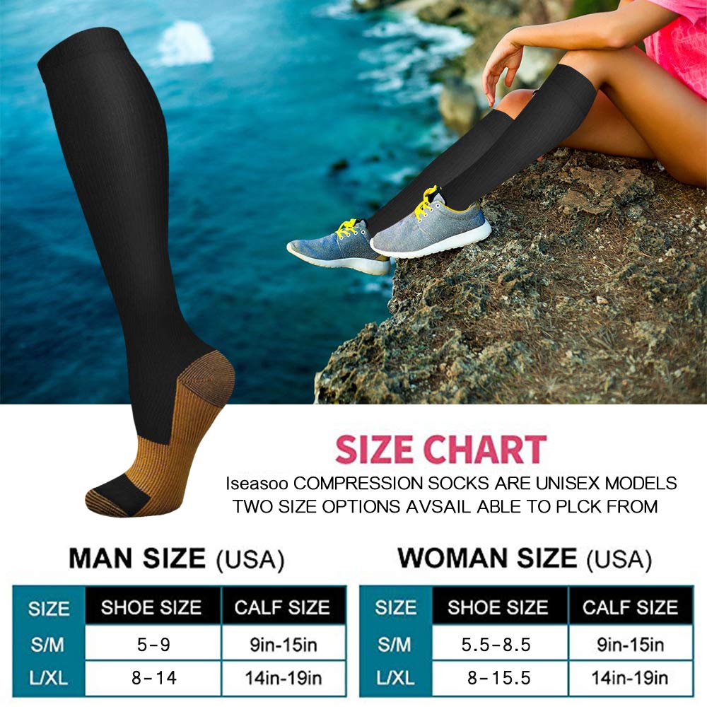 Copper Compression Socks 15-20 mmHg for Men & Women 8 Pairs – Circulation Support for Nurses, Travel, Running, Hiking, Soccer,Gift,Pregnant, Nurses(L/XL)
