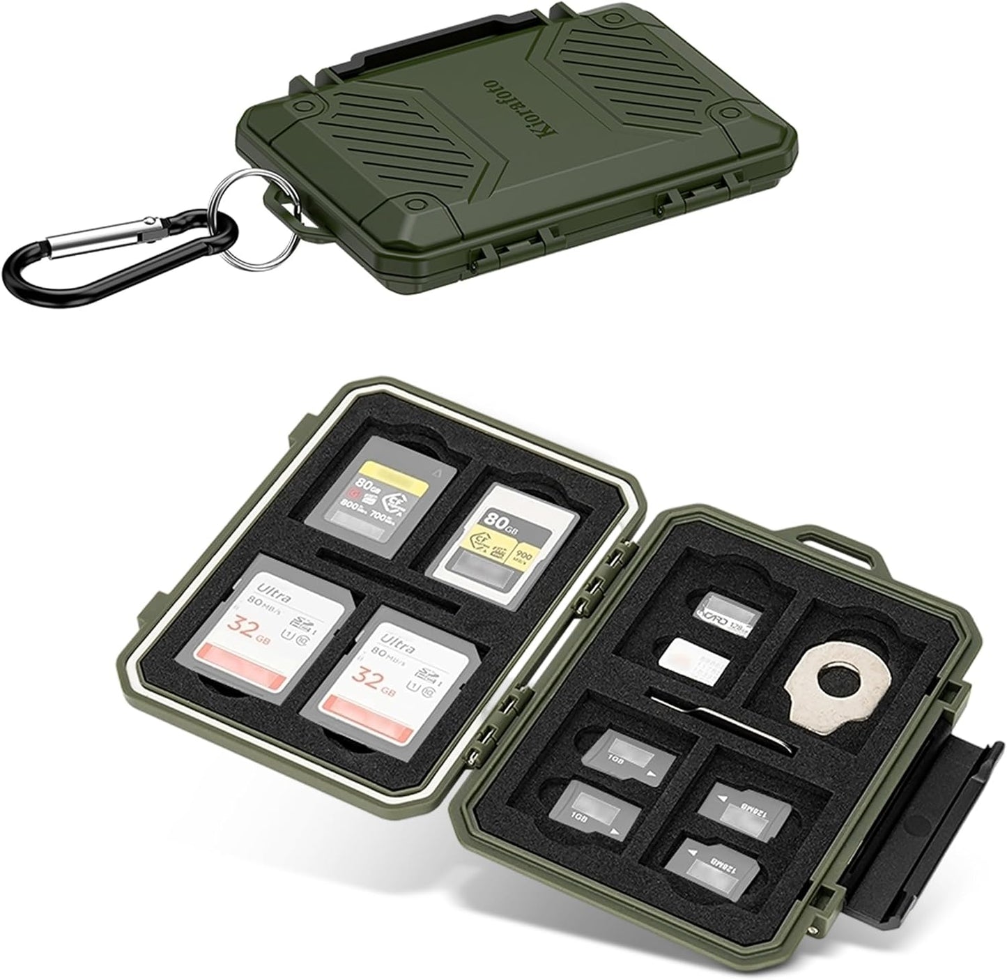 Kiorafoto 18 IP67 8 4 4 2 Memory Card Case with Slots, Waterproof Anti-Shock Travel Camera Memory Card Holder for SD