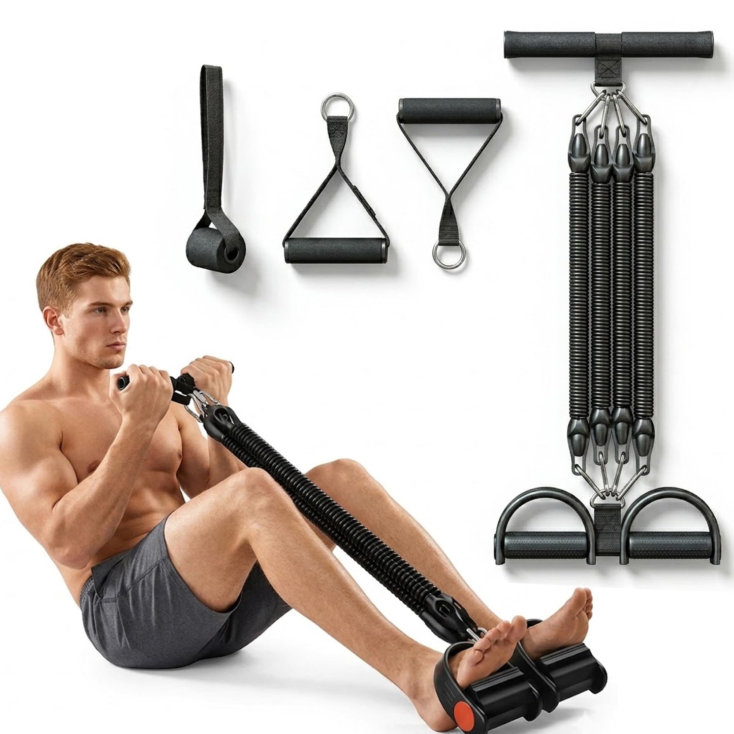 Pedal Resistance Band with Handles, Elastic Sit Up Pull Rope for Abdomen, Waist, Arm, Leg Stretching (ResistanceBand-Upgrade)
