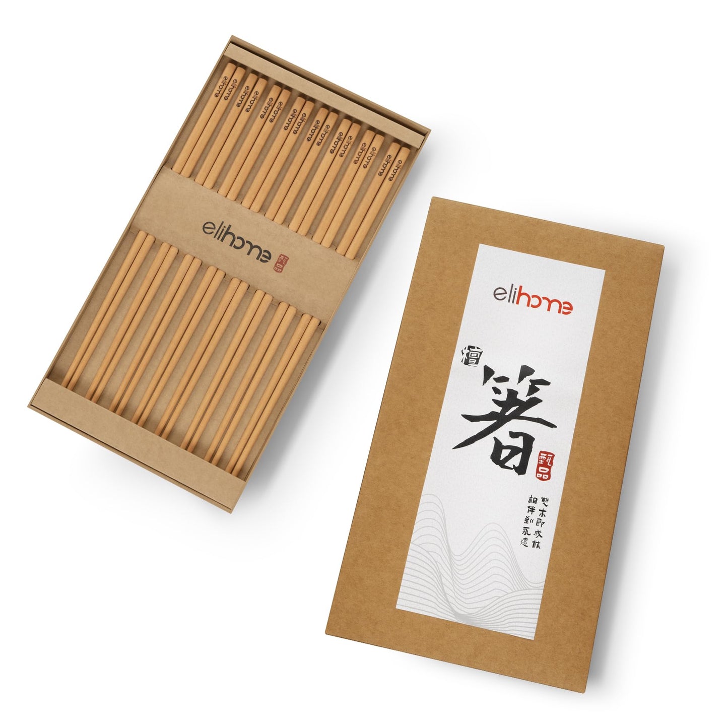 Elihome Premium Wood Fiber Chopsticks, Dishwasher Safe, Heat Resistant, Reusable Japanese Chinese Chopsticks, 26cm/10.25inch, Natural, 8 Pair