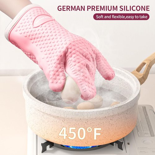 MAD SHARK Silicone Oven Mitts - Heat Resistant Up to 450°F | Waterproof & Non-Slip Design, Pink