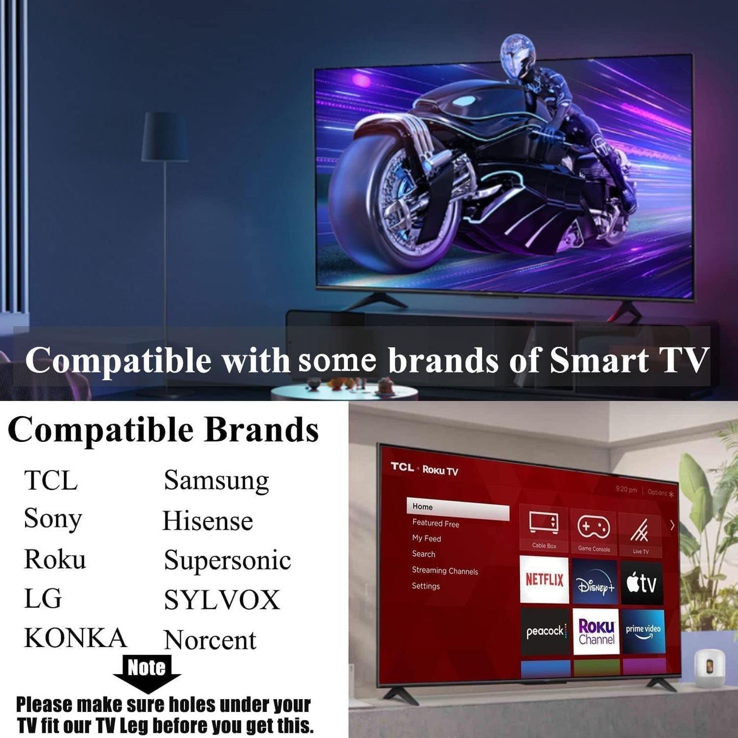 2-Be-Best 40in 42in 45in 46in 49in 50in 55in 60in 65in TV Stand Legs for RCA Roku Replacement Feet for Smart TVs TV