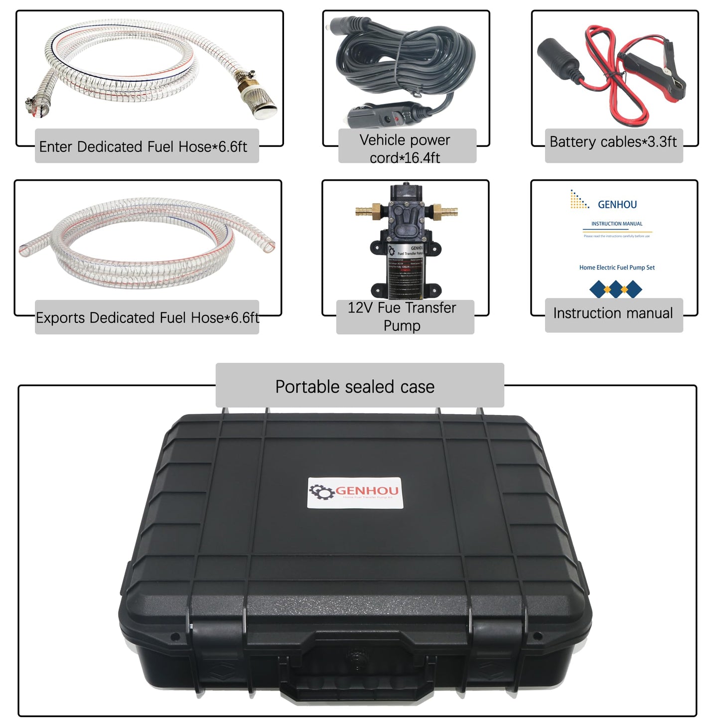 12V 75W Fuel Transfer Pump, Moves Up to 120 Gallons Of Gas or Diesel Per Hour, with High Elastic Fuel Pipe & 2 Power Cables, Great for Vehicles, Boats, Equipment, Gasoline, Diesel